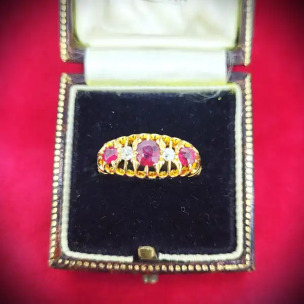 Ruby Rings Ireland  - Date 1911! 18ct Gold Ruby & Diamond Boat Ring