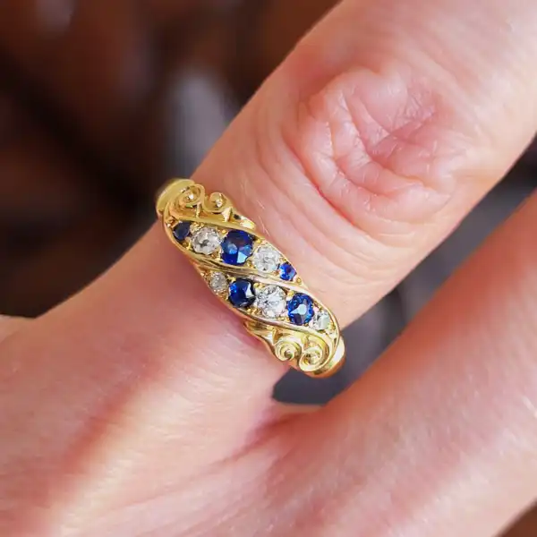 Date 1894! 18ct Gold Sapphire and Diamond Ring-18ct-victorian-double-row-sapphire-diamond-ring.webp