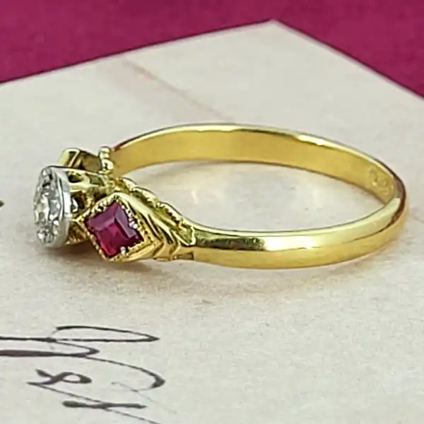 18ct Yellow Gold 0.15ct Diamond & Ruby Dress Ring-18ct-vintage-ruby-and-dia-dress-ring.webp