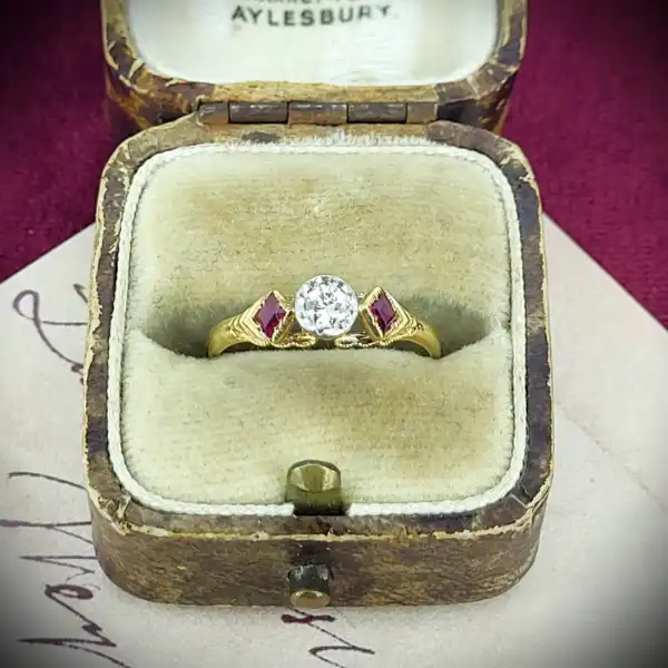 18ct Yellow Gold 0.15ct Diamond & Ruby Dress Ring-18ct-vintage-ruby-and-dia-dress-ring.webp