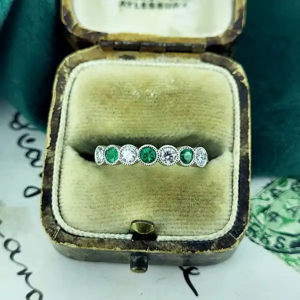 18ct Emerald & Diamond Half Eternity Ring-18ct-white-emerald-dia-half-eternity.webp