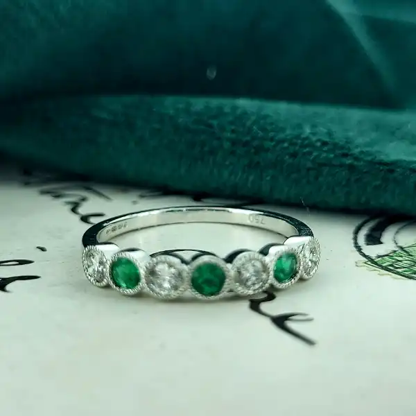 18ct Emerald & Diamond Half Eternity Ring-18ct-white-emerald-dia-half-eternity.webp