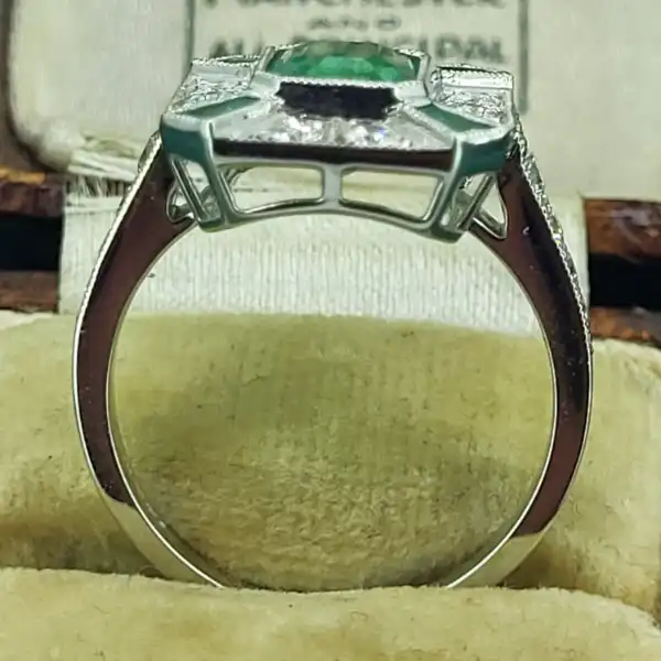 18ct White Gold Art Deco Emerald & Diamond Ring-18ct-white-gold-art-deco-emerald-dia-ring-size-o.webp