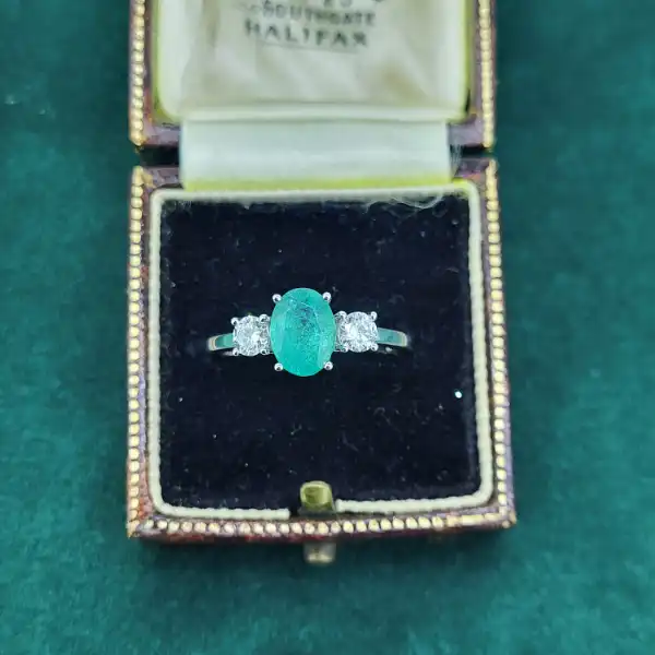 18ct Emerald & Diamond Three Stone Ring-18ct-white-gold-emerald-diamond-trilogy-ring.webp