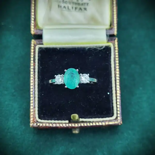 Emerald Rings Ireland  - 18ct Emerald & Diamond Three Stone Ring