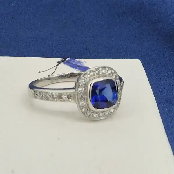 18ct White Gold Diamond and Tanzanite Ring-18ct-white-gold-tanz-and-diamond-cluster-ring.webp