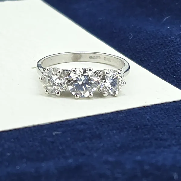 1.50ct Diamond Three Stone Ring in 18ct White Gold- Crown View 