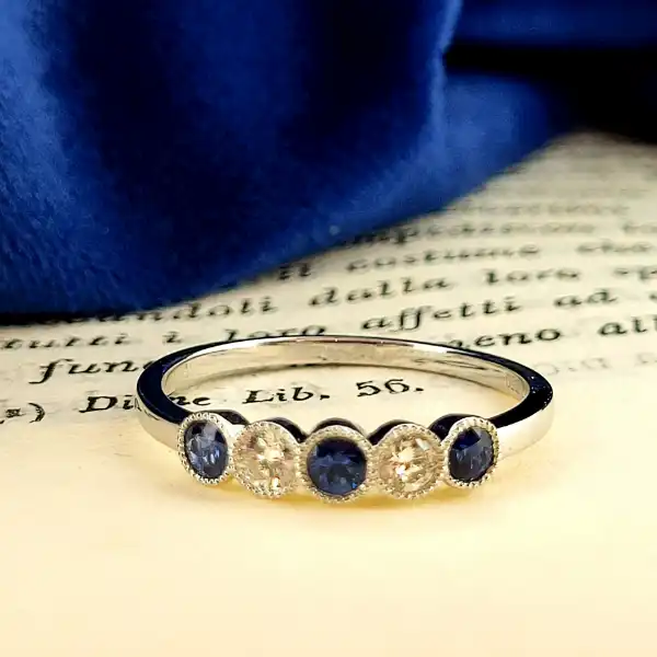 18ct Diamond & Blue Sapphire Five Stone Ring-18ct-white-saph-dia-half-eternity.webp