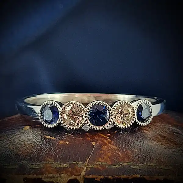 18ct Diamond & Blue Sapphire Five Stone Ring-18ct-white-saph-dia-half-eternity.webp