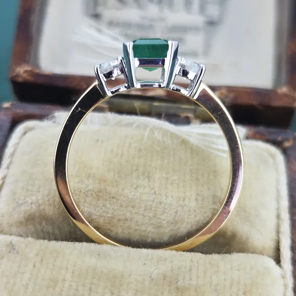 1ct+ Emerald & Diamond Three Stone Ring-Original 