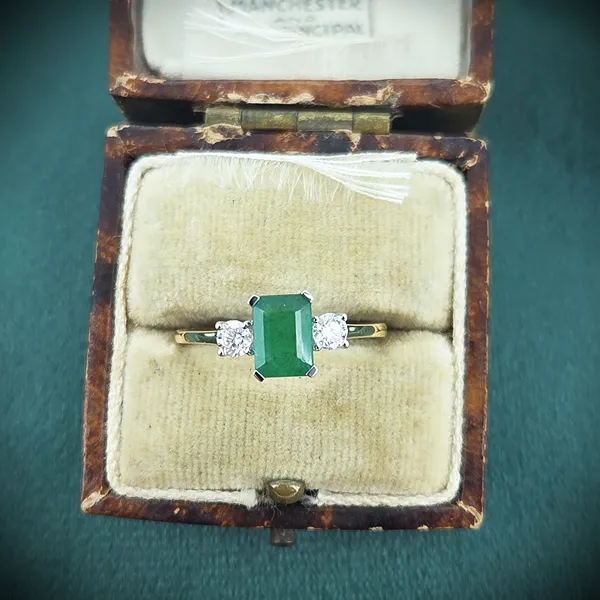 1ct+ Emerald & Diamond Three Stone Ring