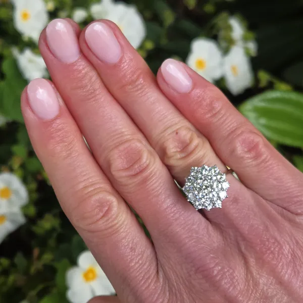 18ct White Gold 2.00ct Diamond Cluster Ring-Top Left View 