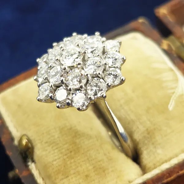 18ct White Gold 2.00ct Diamond Cluster Ring- Front View 
