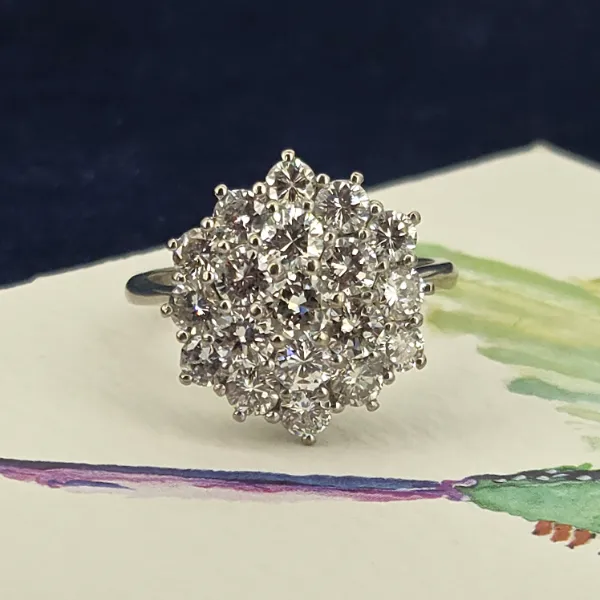 18ct White Gold 2.00ct Diamond Cluster Ring- Reverse Angle 