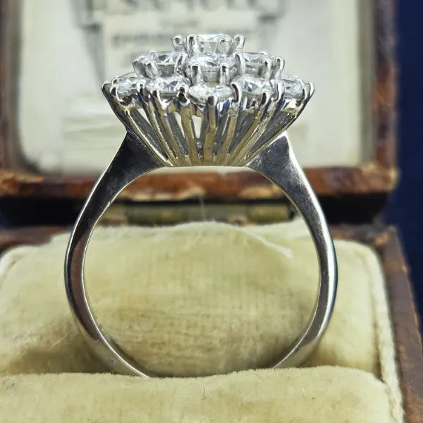 18ct White Gold 2.00ct Diamond Cluster Ring-Left View 