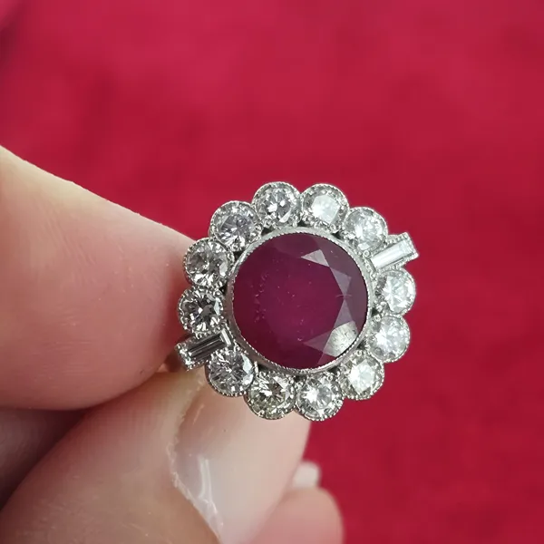 4ct+ Ruby & Diamond Ring in Platinum- Front View 