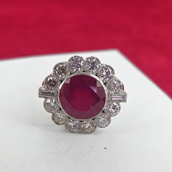4ct+ Ruby & Diamond Ring in Platinum- Close Up 