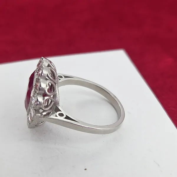 4ct+ Ruby & Diamond Ring in Platinum- Crown View 