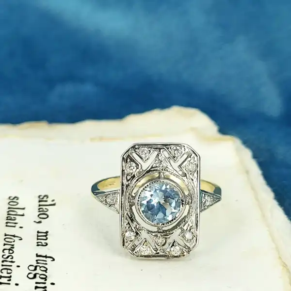 9ct Gold Art Deco Aquamarine and Diamond Ring-9ct-gold-aquamarine-art-deco-ring.webp