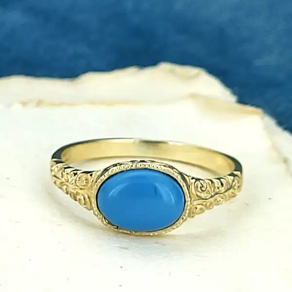 9ct Yellow Gold  Oval Turquoise Ring-9ct-gold-oval-turquoise-dress-ring.webp
