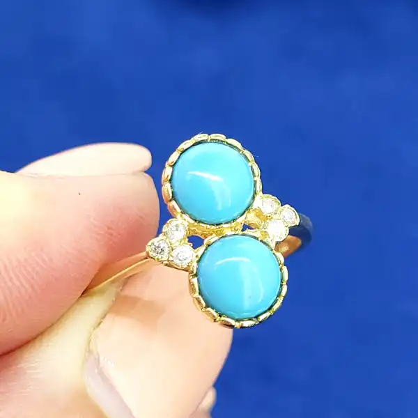 9ct Yellow Gold Turquoise & Diamond Ring-9ct-gold-turquoise-and-diamond-dress-ring-size-o.webp