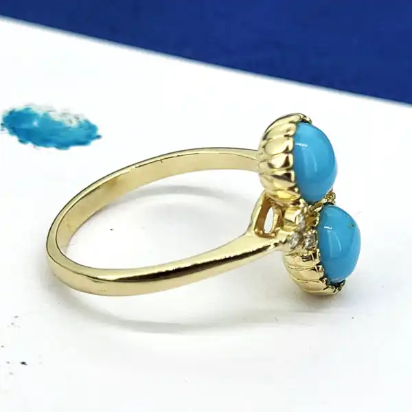 9ct Yellow Gold Turquoise & Diamond Ring-9ct-gold-turquoise-and-diamond-dress-ring-size-o.webp