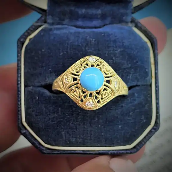 Fancy Diamond and Turquoise Ring-9ct-gold-turquoise-and-diamond-ring.webp