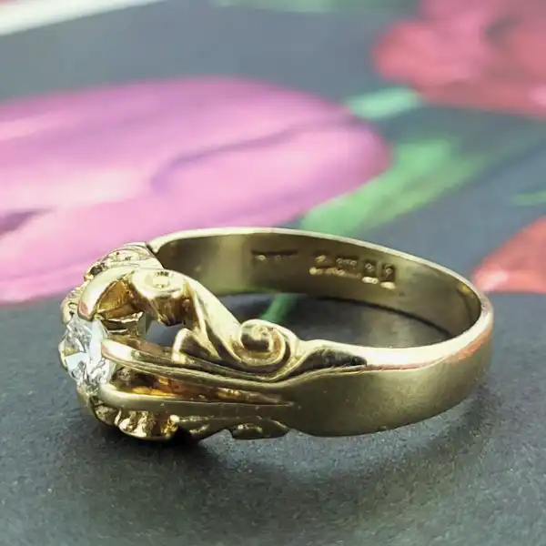 Date 1956! 9ct 0.25ct Antique Diamond Ring-9ct-gold-unisex-diamond-ring-scroll.webp