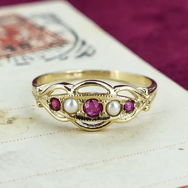 9ct Yellow Gold Ruby & Seed Pearl Ring-9ct-ruby-seed-pearl-dress-ring.webp