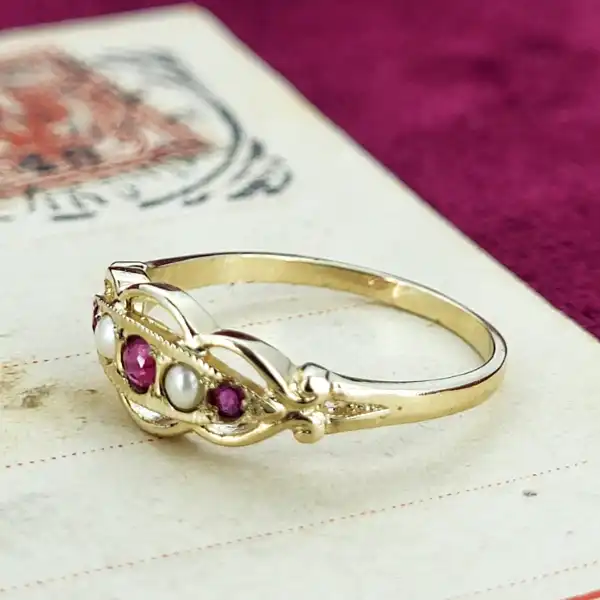 9ct Yellow Gold Ruby & Seed Pearl Ring-9ct-ruby-seed-pearl-dress-ring.webp