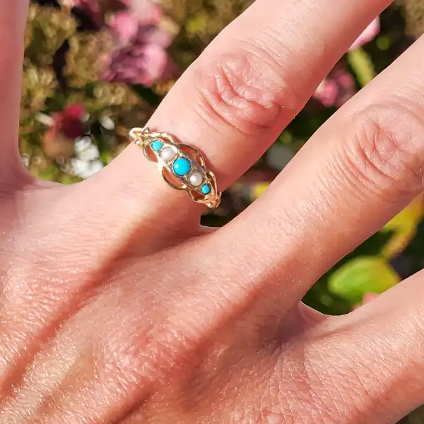 Dainty Turquoise & Pearl Ring-9ct-turquoise-and-seed-pearl-dress-ring.webp