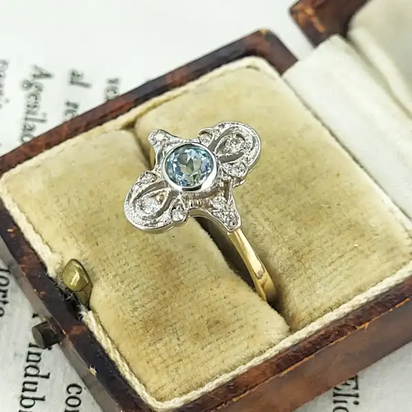 9ct Gold Art Deco Aquamarine and Diamond Ring -9ct-vintage-style-aqua-diamond-ring.webp