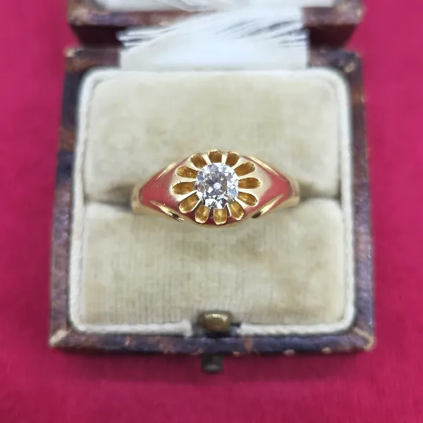 Date 1902! Antique Old European Cut Gents Diamond Ring- Side View 