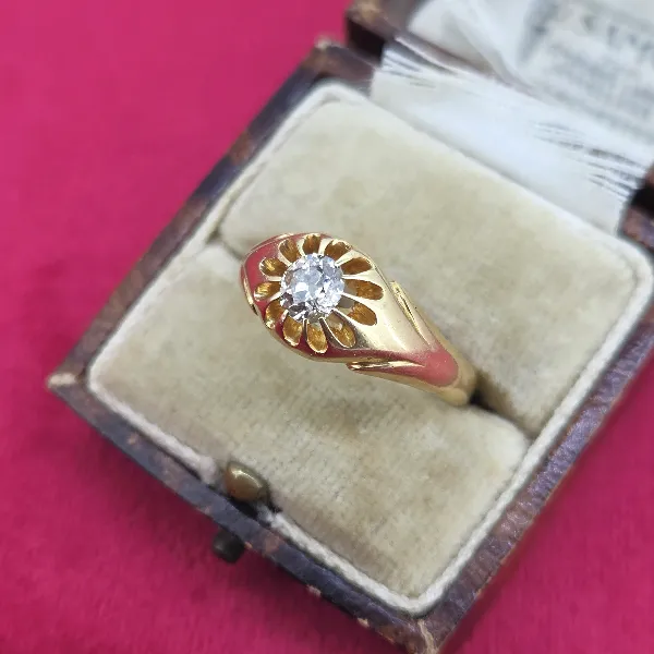 Date 1902! Antique Old European Cut Gents Diamond Ring- Front View 