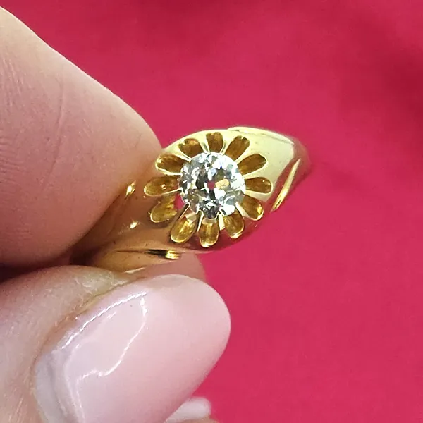 Date 1902! Antique Old European Cut Gents Diamond Ring- Close Up 