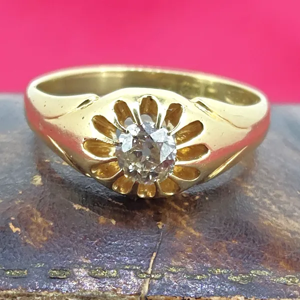 Date 1902! Antique Old European Cut Gents Diamond Ring- Reverse Angle 