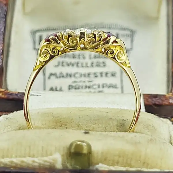 18ct Yellow Gold Antique Ruby & Diamond Three Stone Ring-antique-ruby-and-diamond-ring-in-18ct.webp