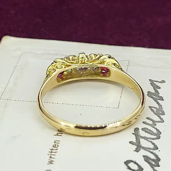 18ct Yellow Gold Antique Ruby & Diamond Three Stone Ring-antique-ruby-and-diamond-ring-in-18ct.webp