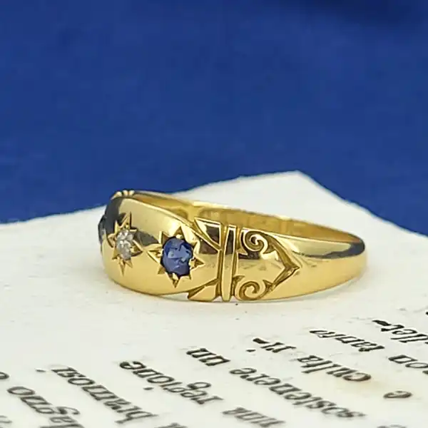 Date 1896! 18ct Gold Antique Diamond and Sapphire Ring-antique-sapphire-and-diamond-ring-from-1896.webp