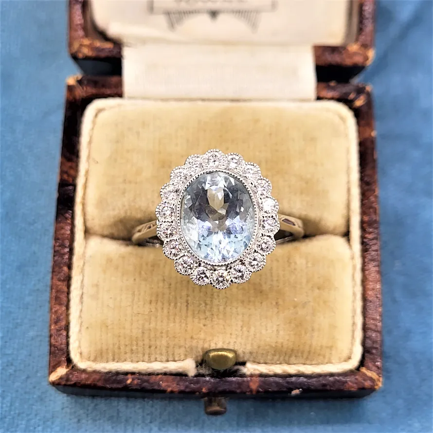 18ct White Gold Fabulous Aquamarine & Diamond Cluster Ring-aquamarine-and-diamond-cluster-ring-malahide-dublin.webp