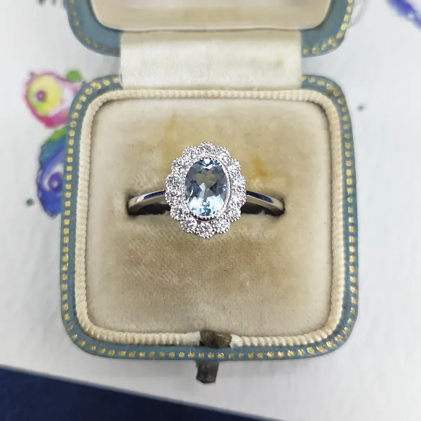 Aquamarine & Diamond Ring in 18ct White Gold- Side View 