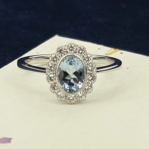 Aquamarine & Diamond Ring in 18ct White Gold- Reverse Angle 