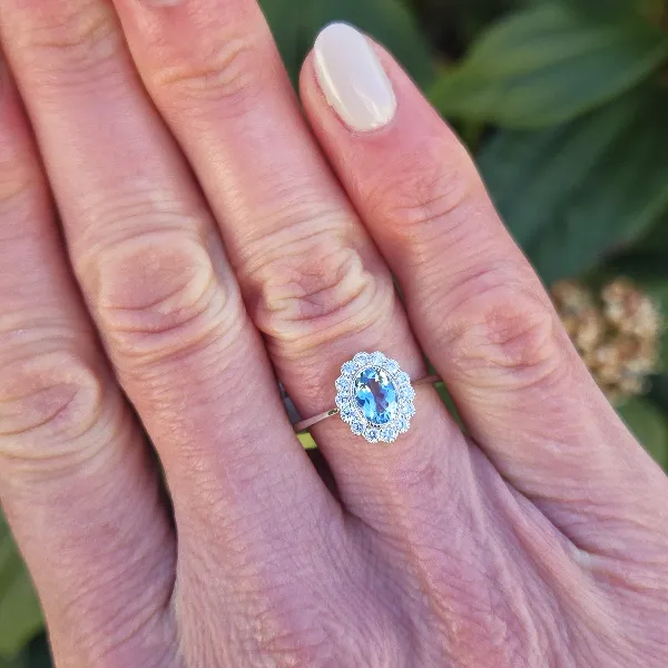Aquamarine & Diamond Ring in 18ct White Gold-Original 