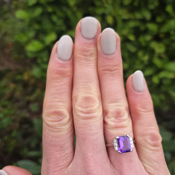 Art Deco Amethyst and Platinum Ring in Platinum-Small 
