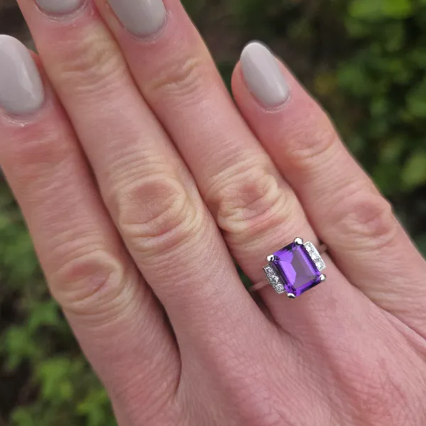 Art Deco Amethyst and Platinum Ring in Platinum-Left View 
