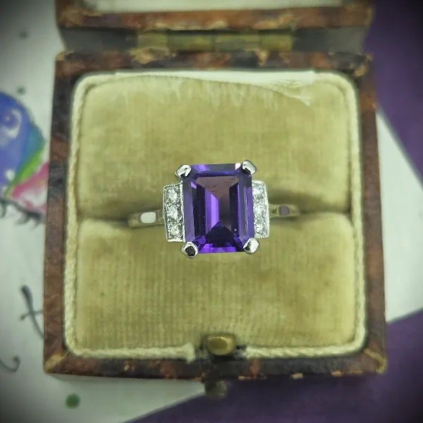  Thumbnail of Art Deco Amethyst and Platinum Ring in Platinum