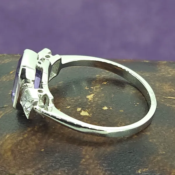 Art Deco Aquamarine & Diamond Ring in Platinum-Original 