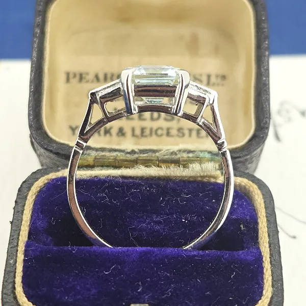 Art Deco Aquamarine & Diamond Ring in Platinum-Small 