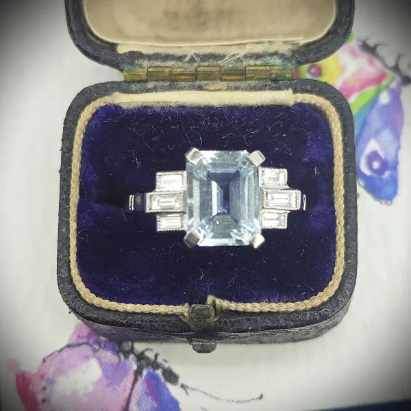  Thumbnail of Art Deco Aquamarine & Diamond Ring in Platinum