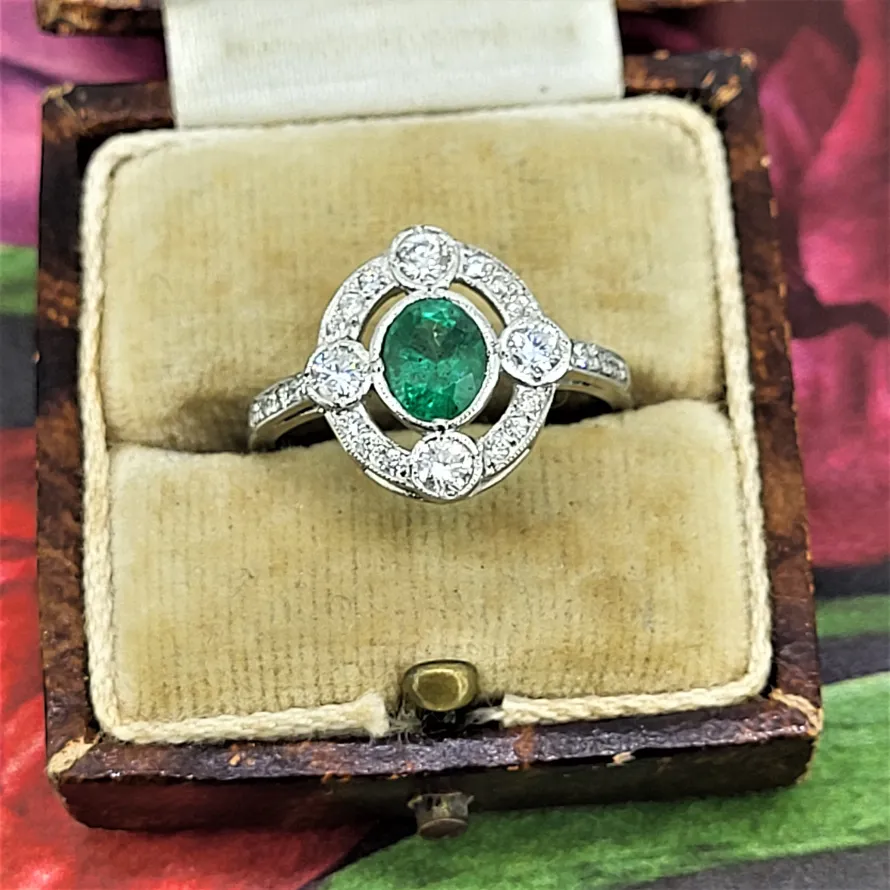 Top Gifts For Her - Platinum Emerald And Diamond Cluster